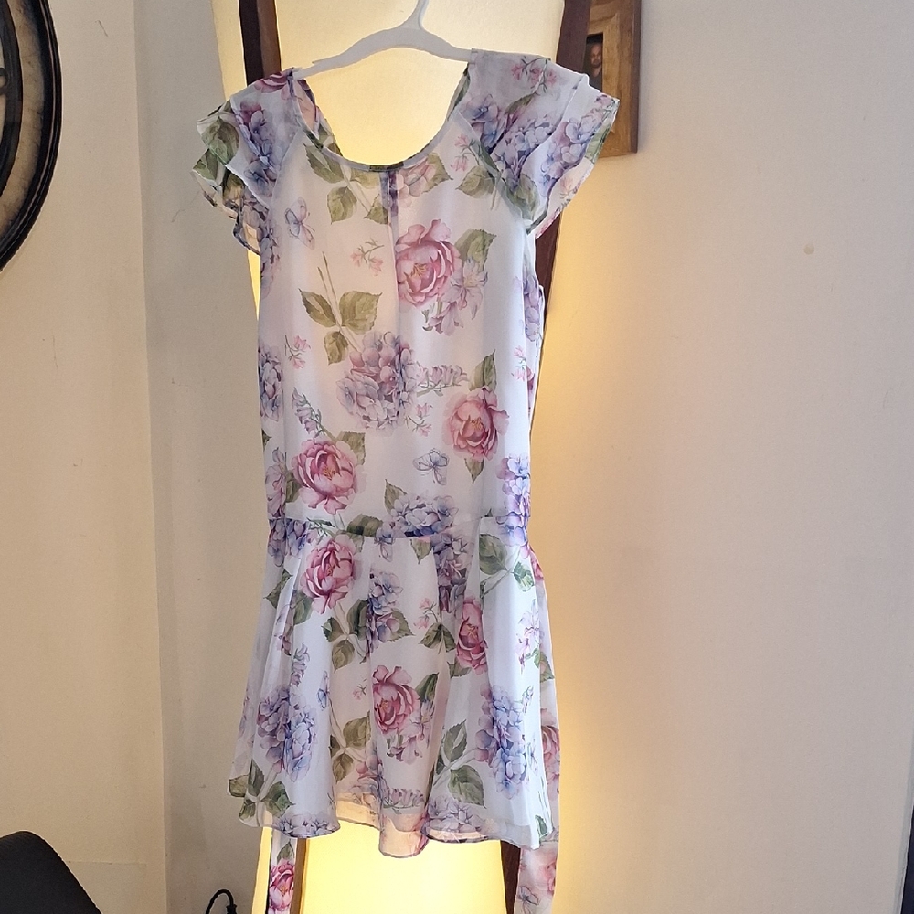 Floral Print Dress with Ruffle Sleeves